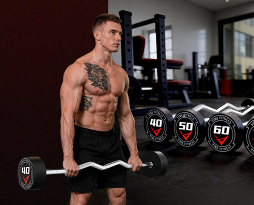 Rubber Coated Fixed Barbell EZ Curl