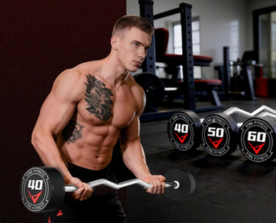 Rubber Coated Fixed Barbell EZ Curl